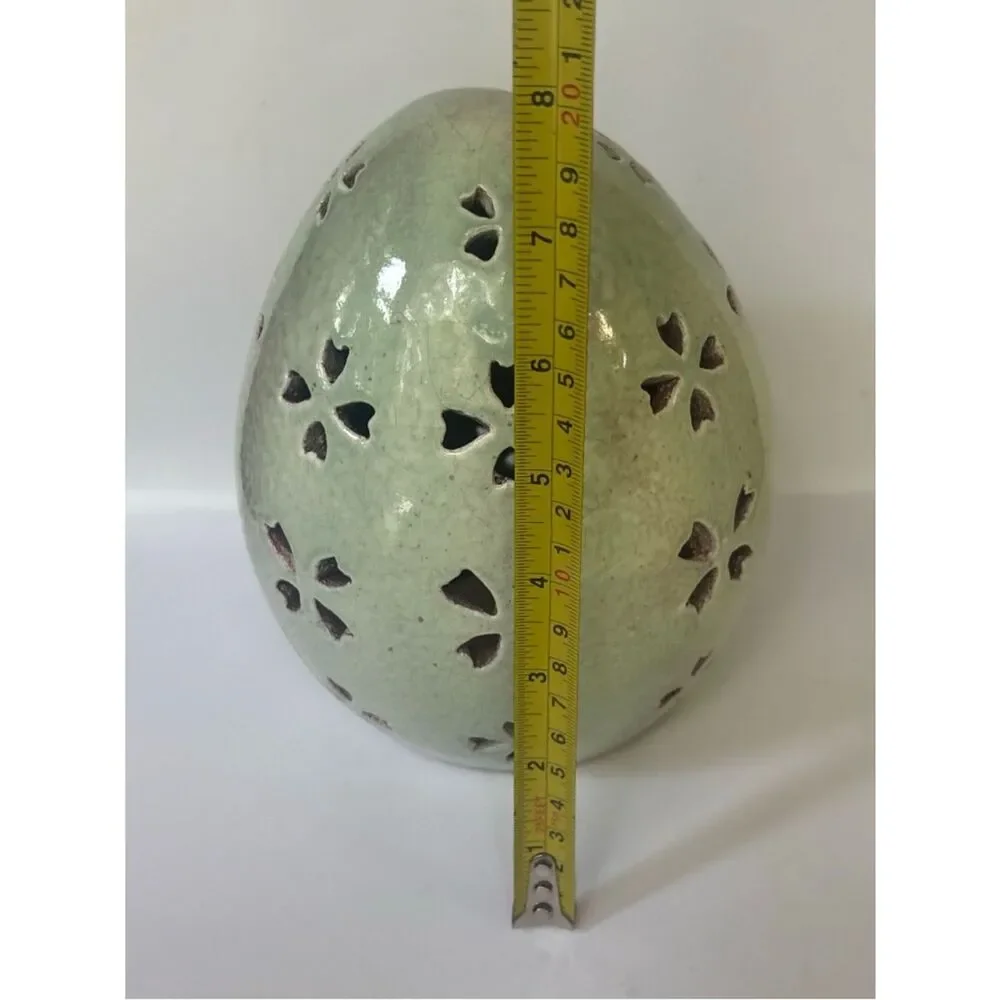 Vintage Pottery Barn Small 7.5” Tall Pale Blue Ceramic Pierced Egg